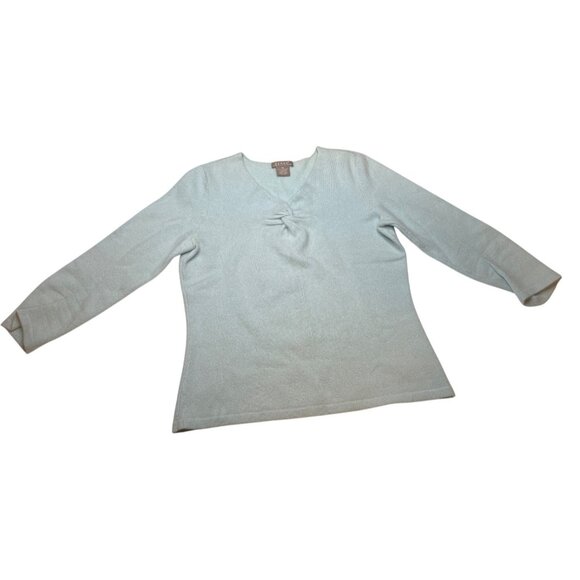 Kenar Medium Green Cashmere  V-neck Blue Long Sleeve Cashmere Sweater 10d - Picture 2 of 9